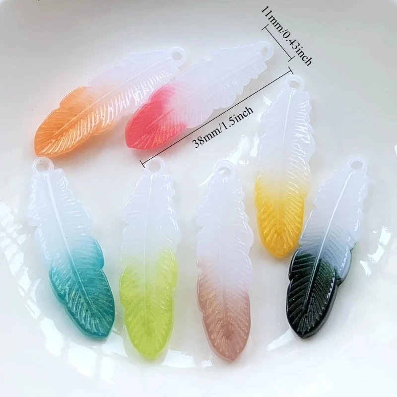 10PCS11*38mm Two-color resin personality feather handmade DIY personality trend all - match necklace pendant decoration supplies