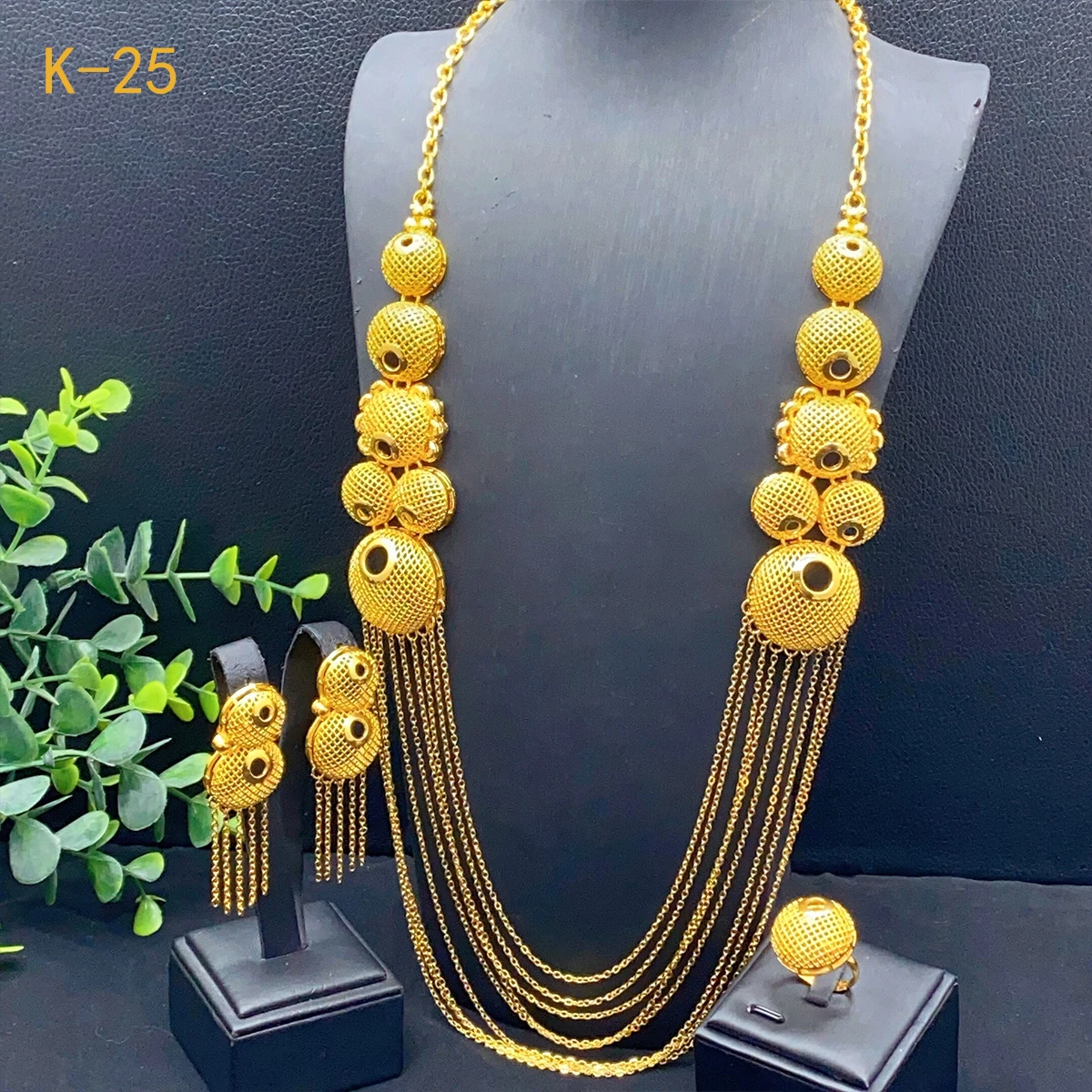 

ANIID Ethiopian Tassel 24K Gold Plated Necklace And Earrings Set For Lady Big Chain Necklace Luxury Jewelry Wedding Party Gifts