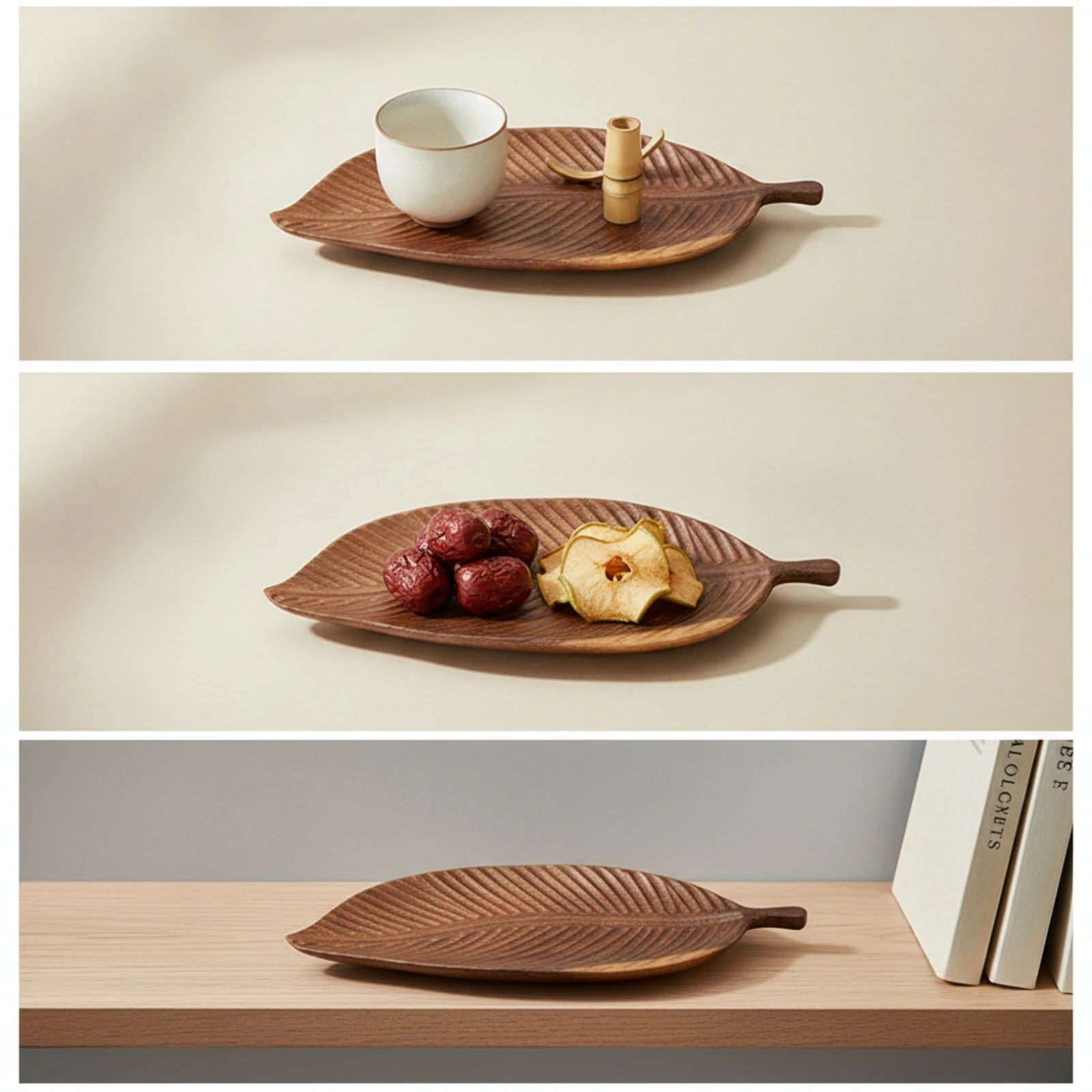 Wooden Tea Tray Elegant Leaf Shaped Tray Wooden Plate Decorative Platter Natural