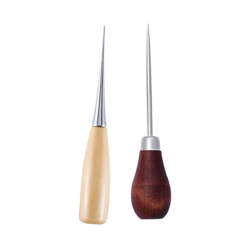 DIY Wooden Handle Awls Leather Tent Sewing Awl Shoes Repair Tool Hand Stitcher Leather craft Awl Punch Hole Leather Tools