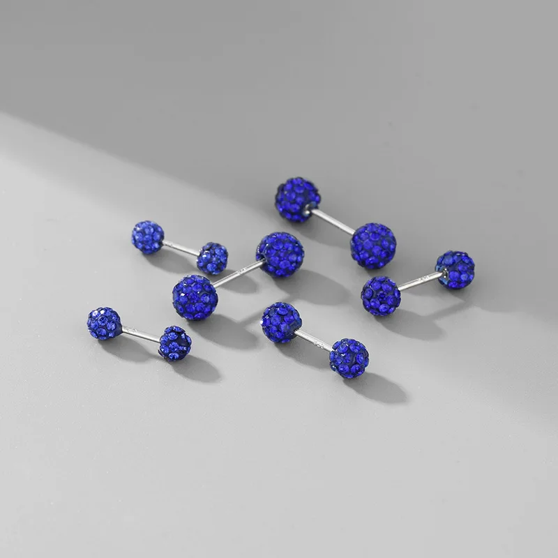 Stacked style inlaid with full diamond blue round bead earings stud buckle suitable for daily 4-6mm earrings for women jewelry