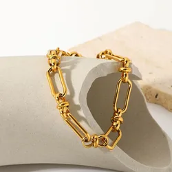 Stainless Steel PVD 18K Gold Plated Tarnish Waterproof Knot Chian Bracelet  For Woman Jewelry Wholesale Trendy