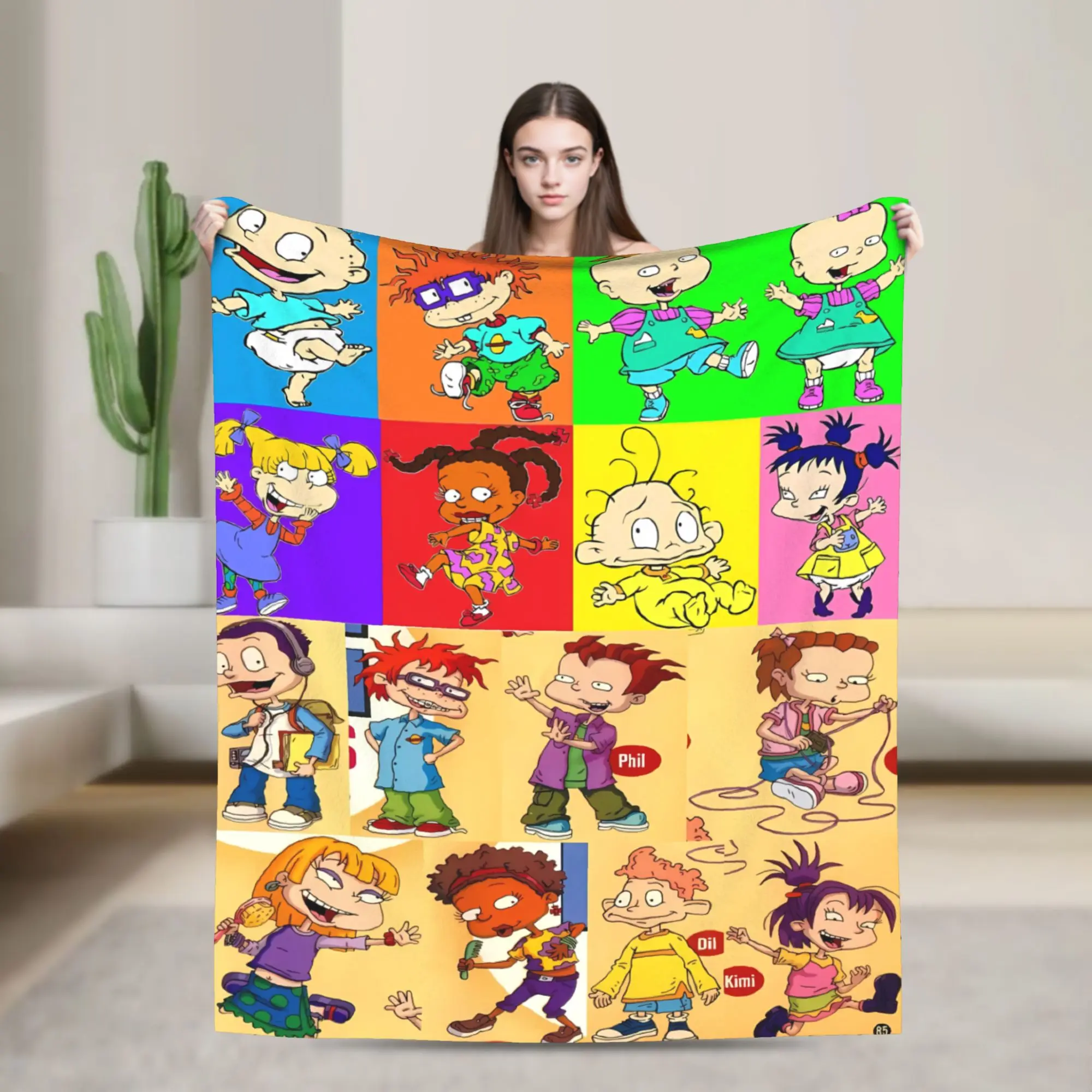 Rugrats 90s Revival Character  Blanket  Decorative Flannel Throw Blanket For Living Room Super Warm Quality Bedspread Gift
