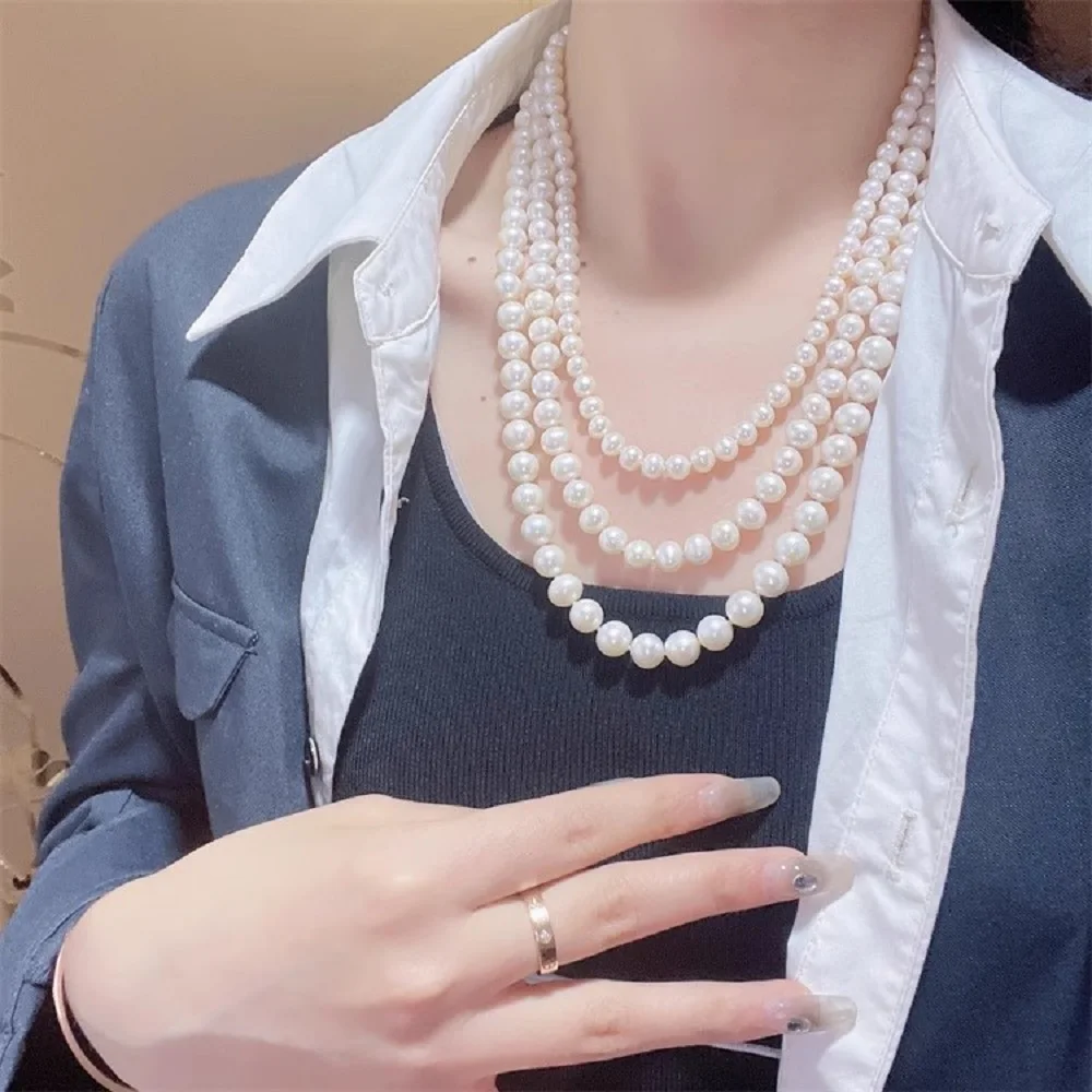 

New Natural Pearl AAA6-7+8-9+9-10mm Japanese Round Pearl Necklace 925s * 48cm 53cm 58cm
