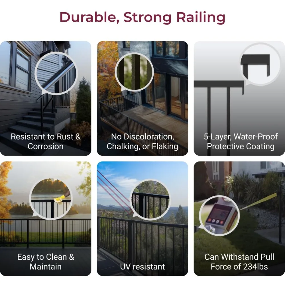 Vertical Guard Rail Kit for Deck and Porch, 6 Feet Wide x 36 Inches High, DIY Railing Balusters Set with Middle Post and Bracket