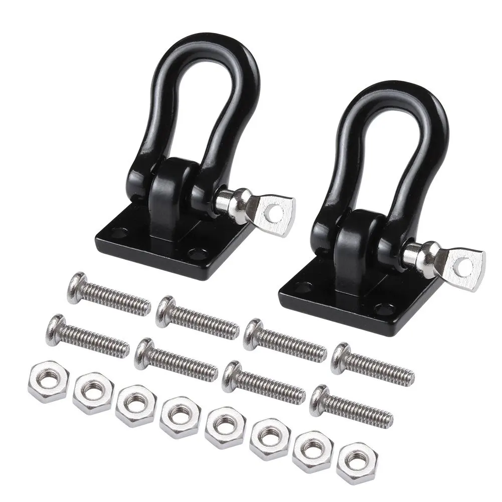 2Pcs Trailer Towing Buckle Tow Hooks Metal Climbing Trailer Shackles for 1/10 RC Car Truck Climbing Car (Black)