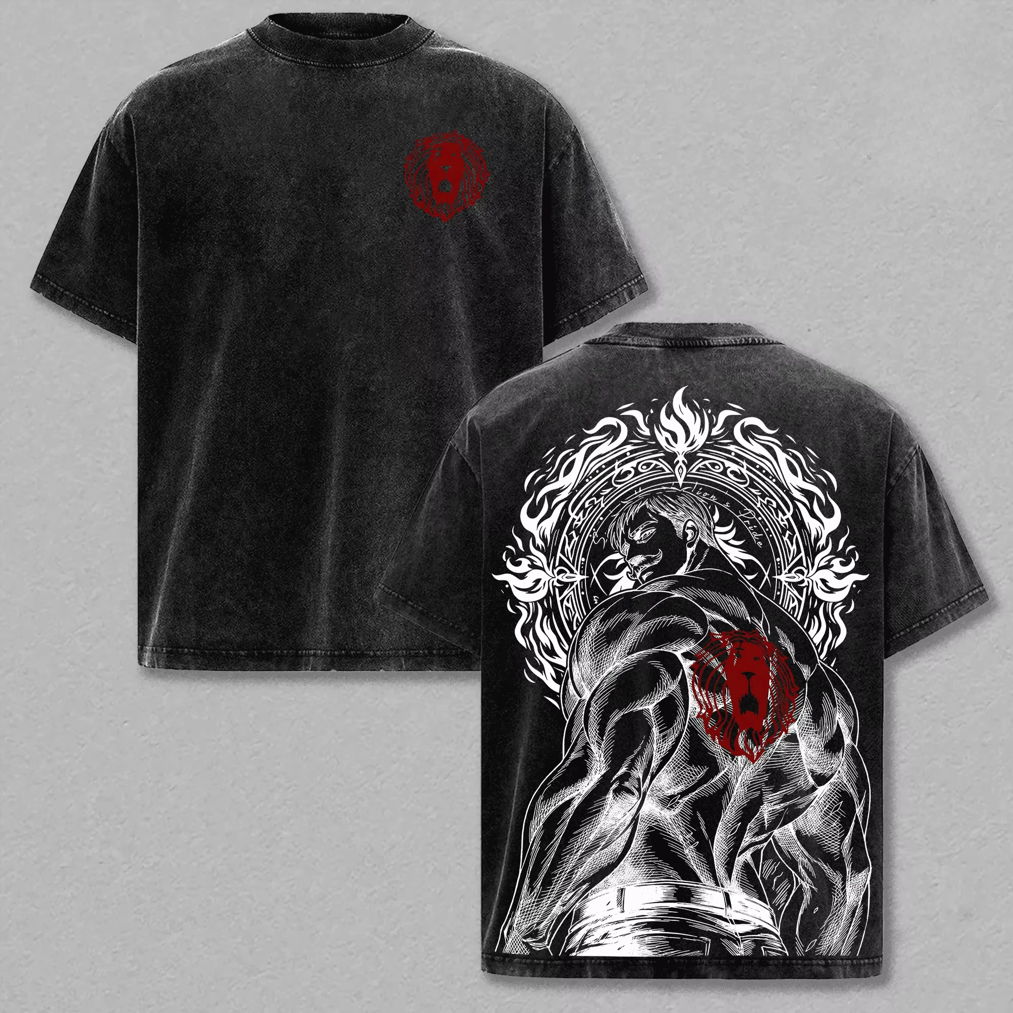 The Seven Deadly Sins Escanor Anime T‑Shirt Vintage Washed Cotton Unisex Casual Oversized Summer Short Sleeve Streetwear Tees