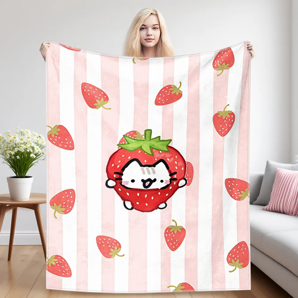 Strawberry Cat Nap Blanket,Flannel Blanket,Suitable For Sofas,Beds,Cars,Rooms,Offices,Camping,Exquisite Gift Blankets