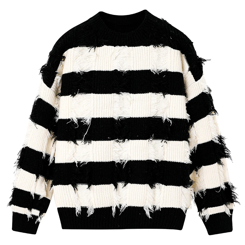 Nouveau automne hiver hommes vêtements intérieurs et extérieurs confortable respirant à la maison pull haut de haute qualité rayé chaud tricot pull