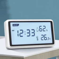 Deli Electronic Thermometer Hygrometer Weather Station High Precision with Table Clock Function Home LCD Thermometer Tool