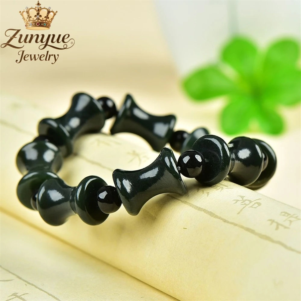 Natural Hetian Jade Green Jade Bamboo Joint Bracelet Luxury Quality Jewelry Fashion Jewelry Exquisite Elegant Charms Popular