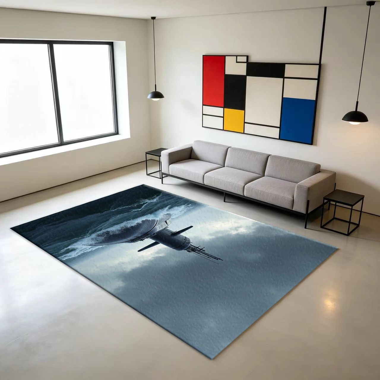 Military Submarine Ocean Wave Scenery Carpet Deep Sea Landscape Non-Slip Floor Rug Suitable for Home Decoration