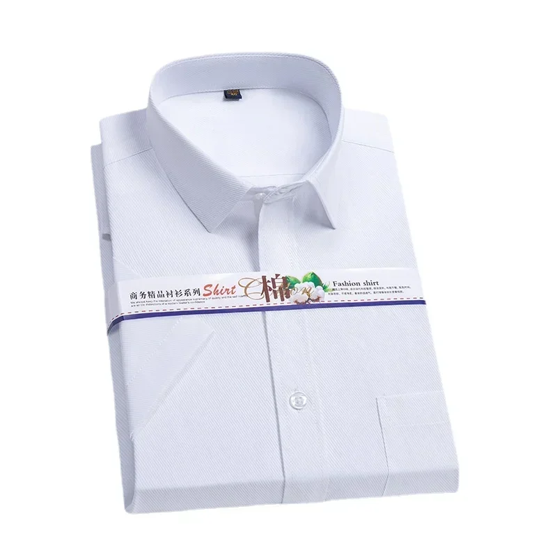 

Summer S~8xl Men's Solid Short Sleeve Dress Shirt Square Collar Non-iron Regular Fit Anti-wrinkle Pocket Male Social Shirts