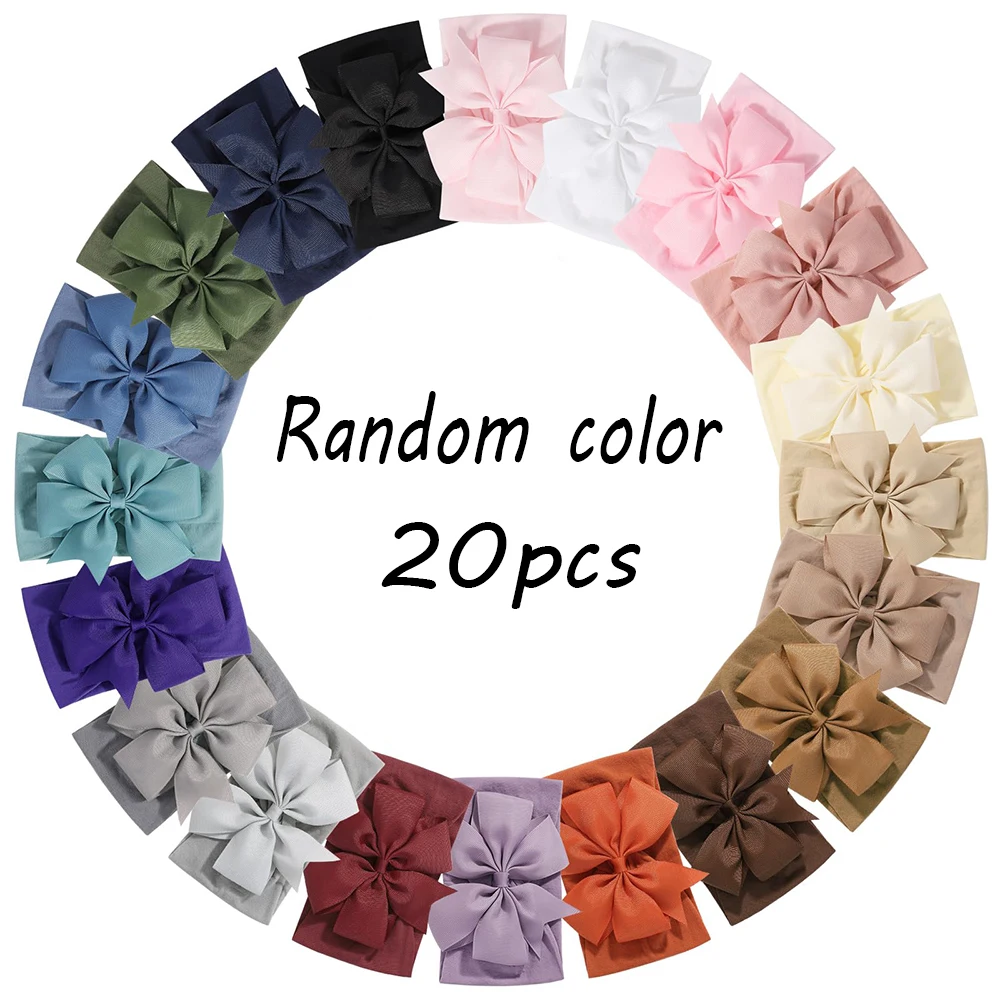 20 Stück Zufällige Farben Große Schleifen-Stirnbänder für Babymädchen, Breiter Nylon-Turban, Neugeborenen-Schleifenkopfbedeckung, Haaraccessoires – Detail 5