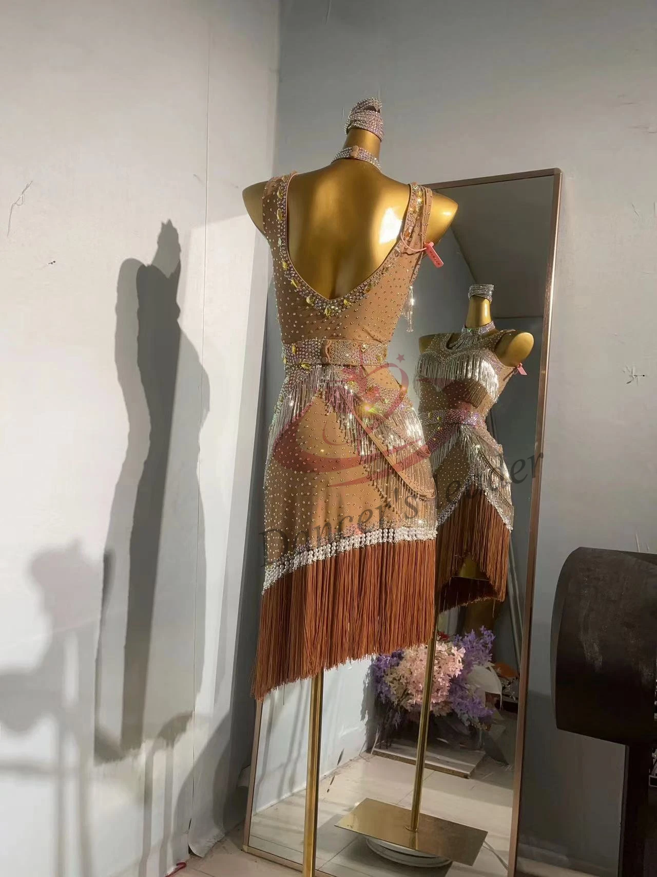 

Latin Dance Dress High-end Customized Dance Tassel Dress With Diamonds Chacha Tango Women's Stage Professional Clothing