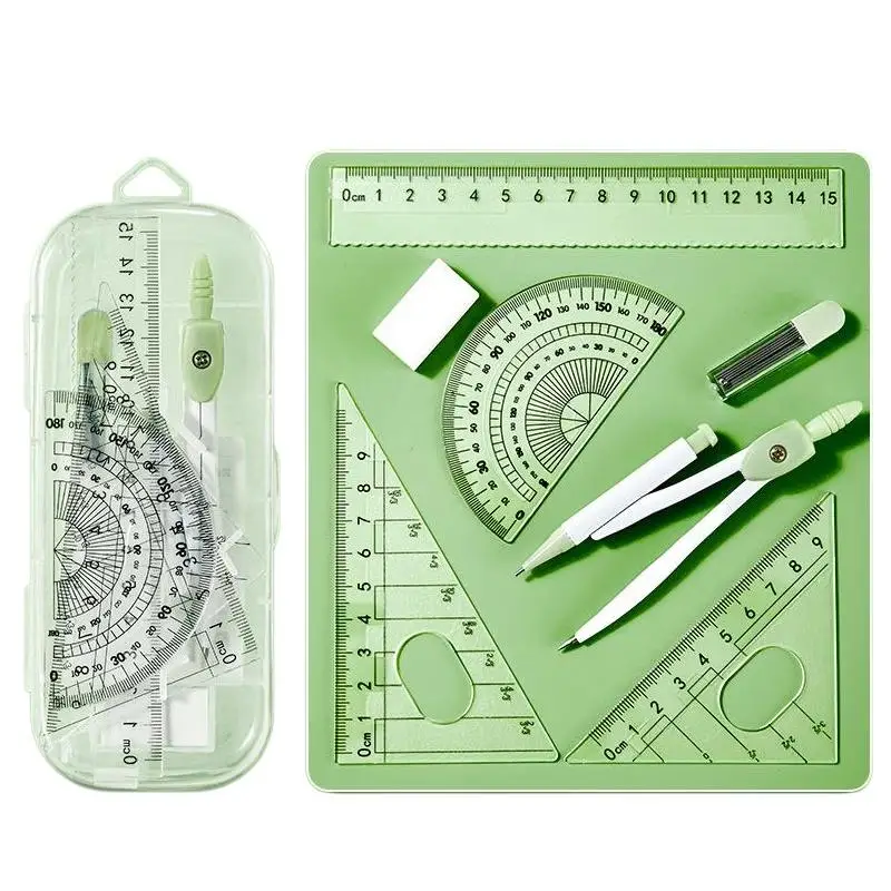 Back to School Stationery Set 3/8Pcs BPA Free Plastic Ruler Compasses Eraser Measuring Kit for Kids Student