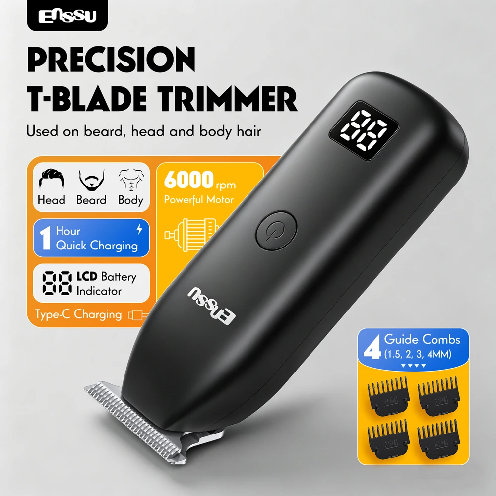 Hair Clipper Professional - ENSSU 프로페셔널 T-블레이드 헤어 트리머 6000RPM