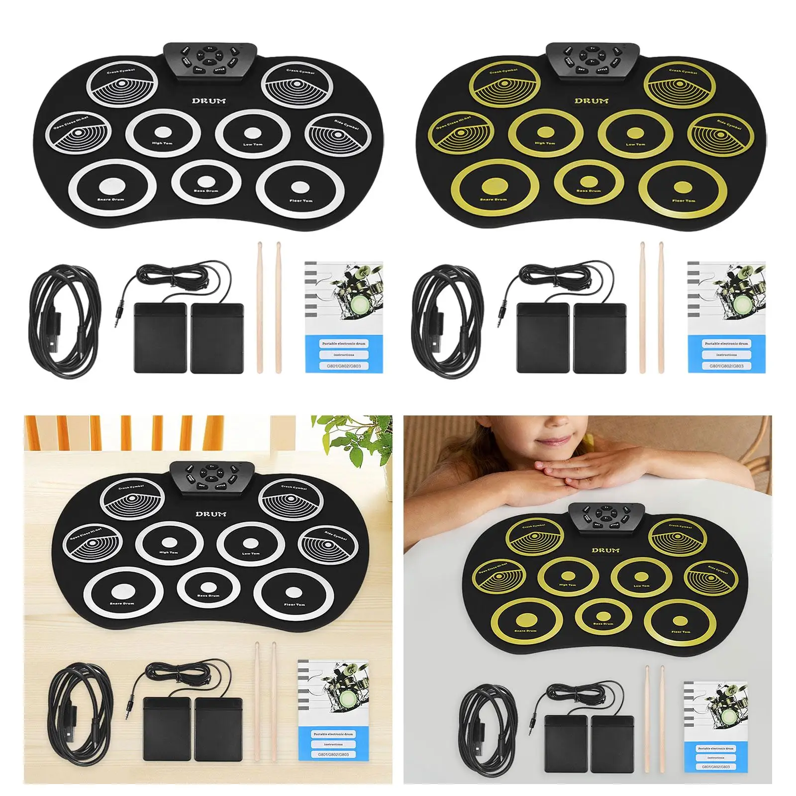 

Electronic Drum Set USB Power Supply Silicone Pads Holiday Gift Versatile for Boys Girls Easy to Carry for Practice and Gaming