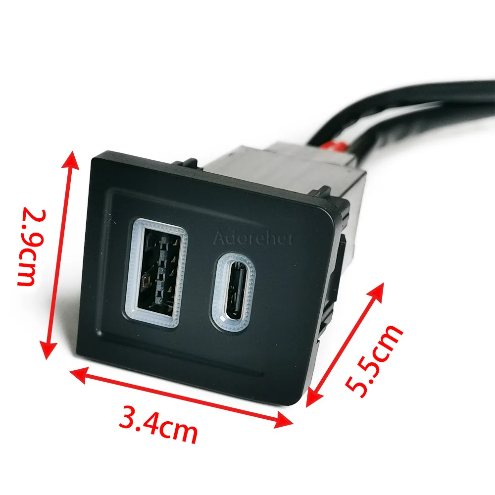 1PC For VW Multivan T5 2003-2007 Car Dual Charger Socket QC3.0 USB PD Type C Charging Outlet Power Adapter Phone Charger Red LED