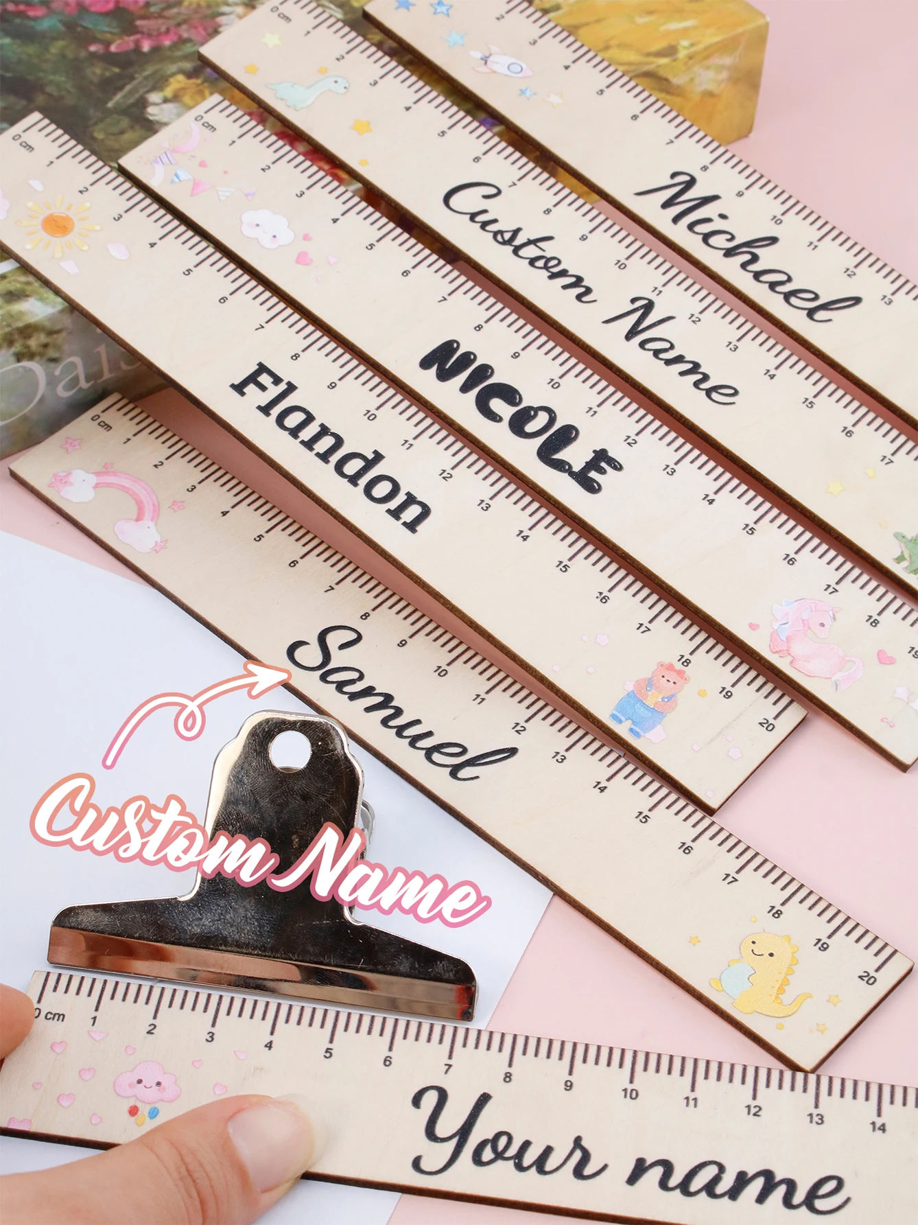 Custom Wooden Ruler, Personalized Rulers, Customized Ruler With Cartoon Pattern, Customizable Name Birthday Gifts, Teacher's Day