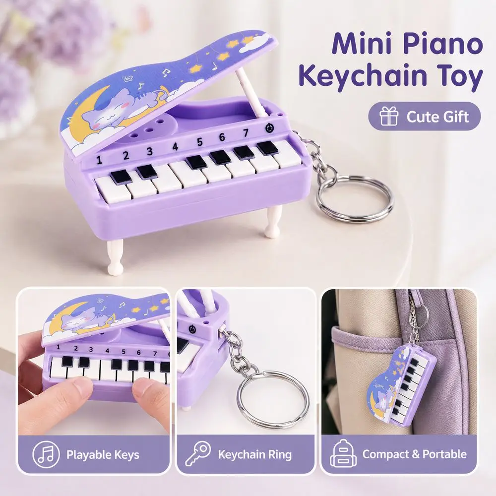Gifts Playable Keys Mini Piano Keychain Cartoon Pattern Foldable Musical Keychain Plastic Keyboard Keychain Party Favors