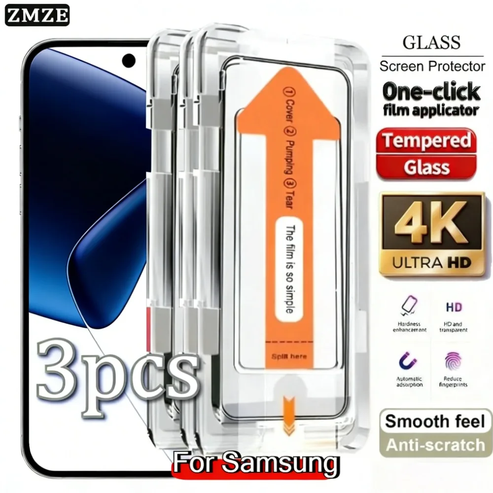 

3 шт. защитных стекол высокой четкости для Samsung S26/S25/S24/S23/S22/S21 Ultra/Plus/FE/Edge Series, ультратонкие, с защитой от царапин