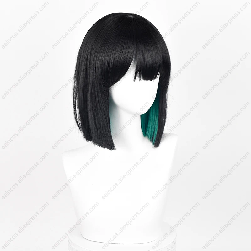 Sua Cosplay Pruik 30Cm Zwart Groen Gemengde Kleur Bob Pruiken Hittebestendig Synthetisch Haar