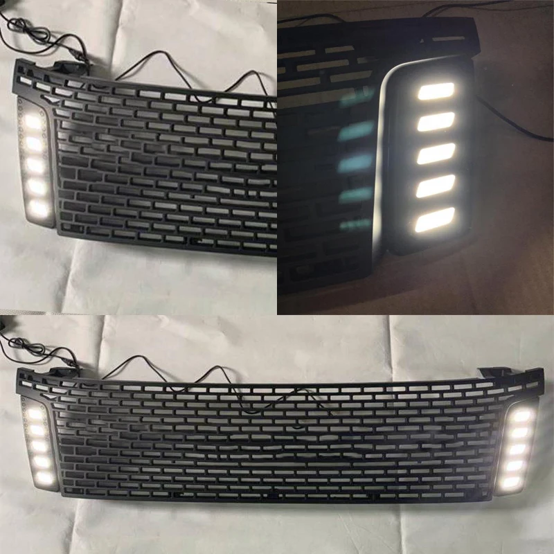 

GRILL GRILLE GRID FRONT BUMPER MASK MESH COVER WITH LED DRL PICKUP RACING GRILLS FOR FORD WILDTRAK RANGER T6 2012 2013 2014