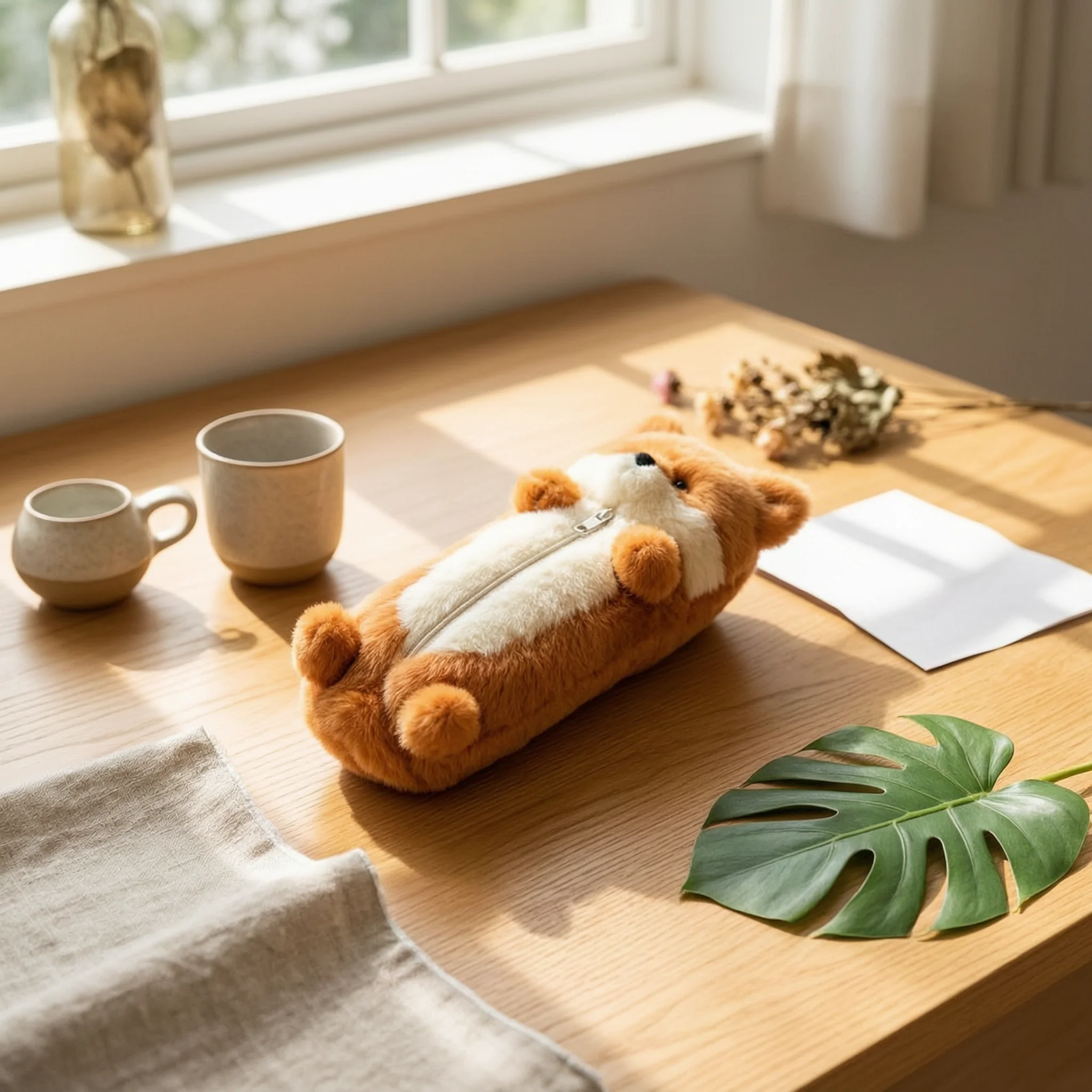 

Animal Writing Instrument Case Furry Tail Fuzzy Animal Case Stationery Soft Feel School Supply Large Capacity