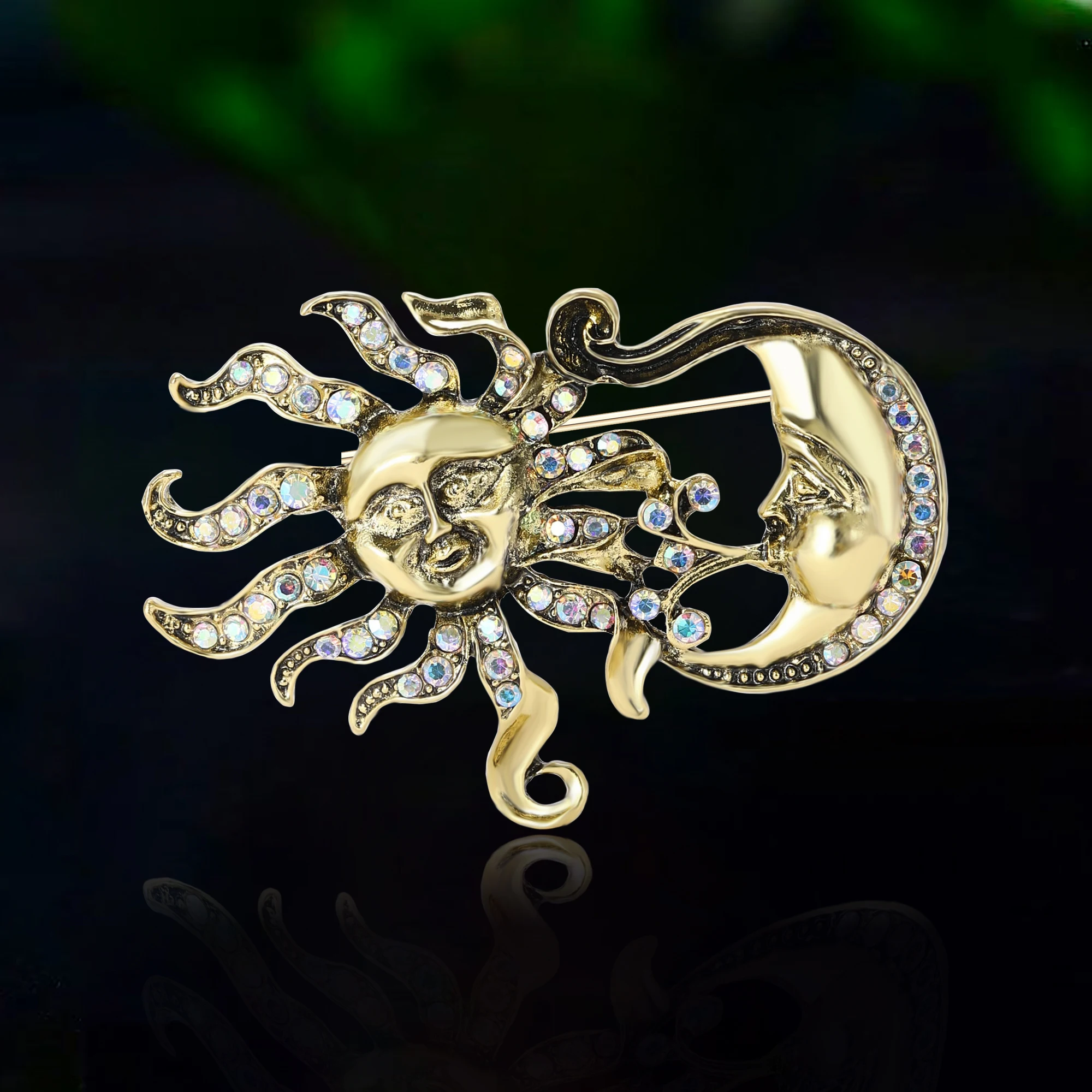 Ramadhan Rhinestone Moon Brooch for Women Unisex Glossy Sun Pins Event Funny Luxury Gifts New Year Friends Decoration