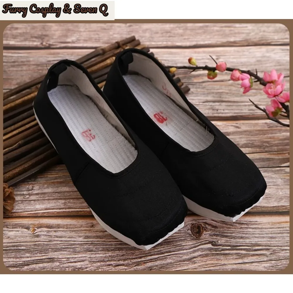 Chinese Opera Stage Performance Shoes Black Square Mouth Old Man Shoes Traditional Peking Opera Costume Footwear