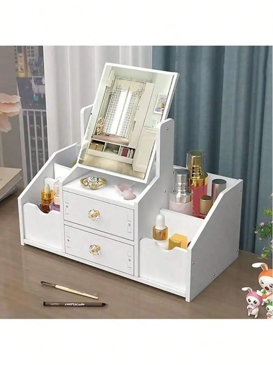 

Swivel Dorm Makeup Dresser: HD Mirror, Multi-Layer Storage for Home & School