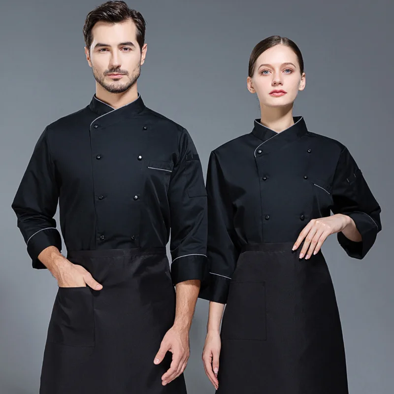 Overalls Long Sleeve Autumn and Winter Men's Dining Uniform Printing Embroidery Back Kitchen Chef Clothing Women