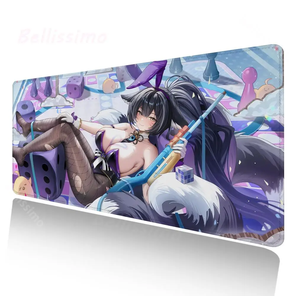 400x900MM Comic Sexy Black Silk Nine-tailed Fox Girl Mouse Pad Gamer Computer Desk Pad Game Room Kawaii Computer Anime Desk Pad