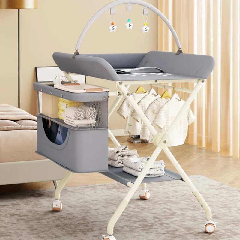 One-click Foldable Diaper Changing Station Multifunctional Baby Care Table Height Adjustable Toy Rack Storage Basket