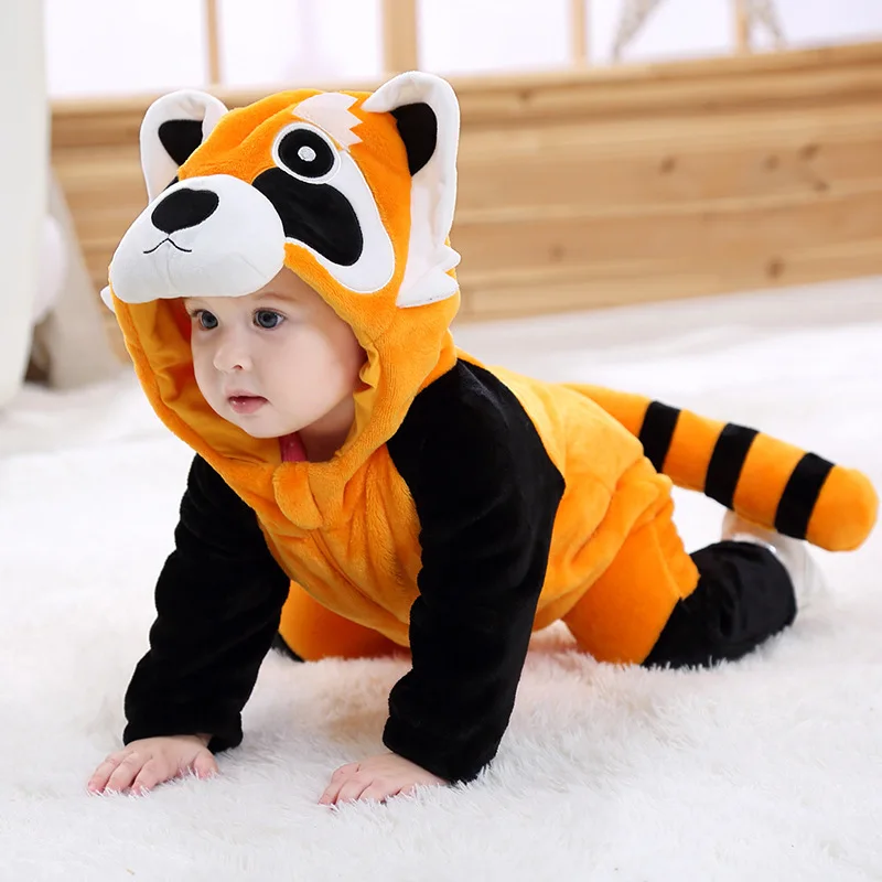 Baby Boy Girl Clothes Bodysuit Cartoon Raccoon Romper Kawaii  Animal Hooded Bodysuit Party Cosplay Winter Infant Bebe Pajamas