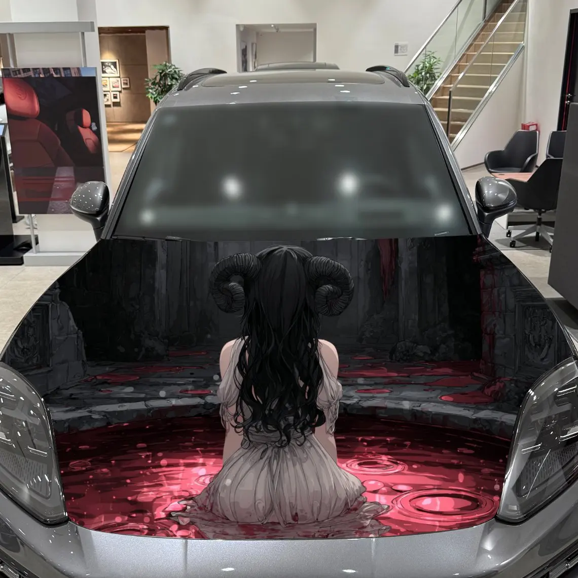 ملصقات غطاء السيارة بنمط فتاة ذات قرون داكن، مقاومة للماء ذاتية اللصق، مقاومة للخدش، سهلة اللصق، ملصقات متينة للسيارة من مادة PVC