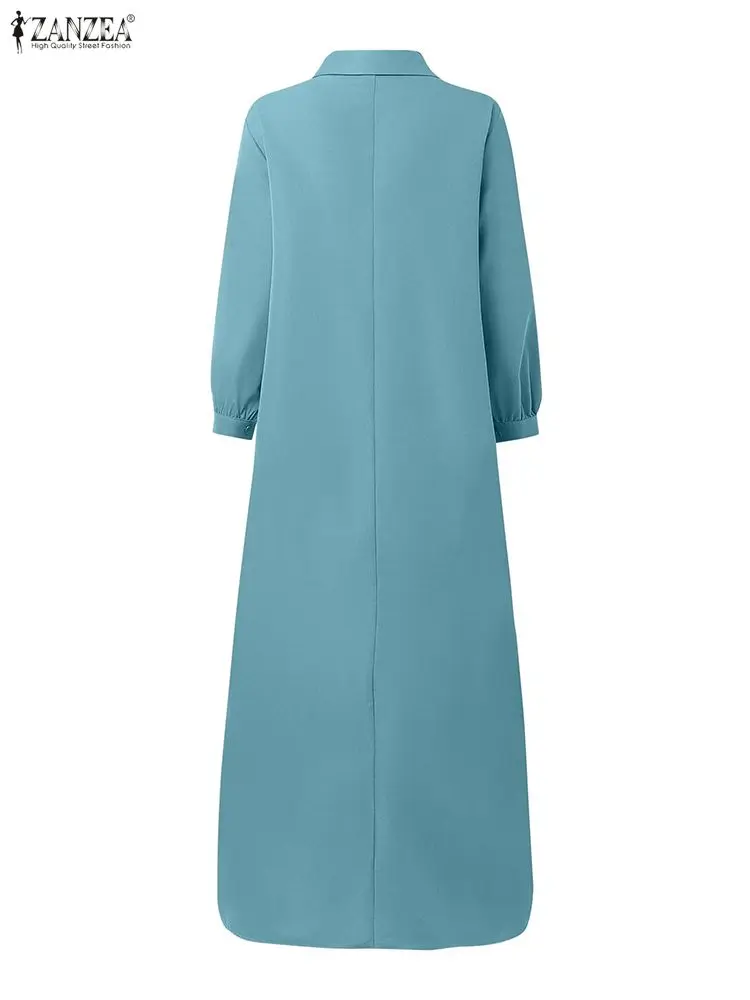 ZANZEA 우아한 패션 롱 셔츠 드레스 여성 패션 맥시 선드레스 2025 긴 소매 버튼 솔리드 파티 드레스 휴가 로브