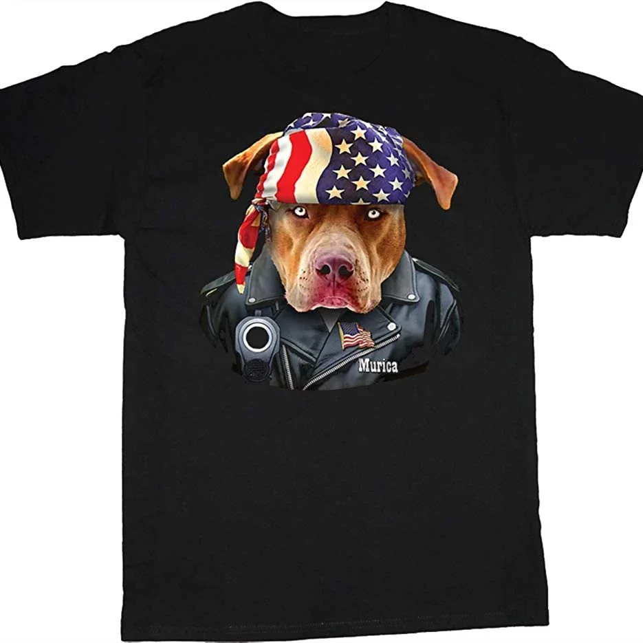 

2nd Amendment Pro Gun Rights Pitbull Dog Face T-shirt Men's 100% Cotton Casual T-shirts Loose Top Size S-3XL