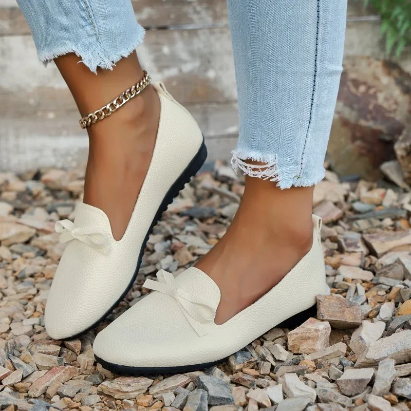 Outdoor Shoes Female 2024 Plus Size Ladies Shoes Slip on Women's Flats Casual Daily Flats Women Bow Tie Round Toe Soft Bottom