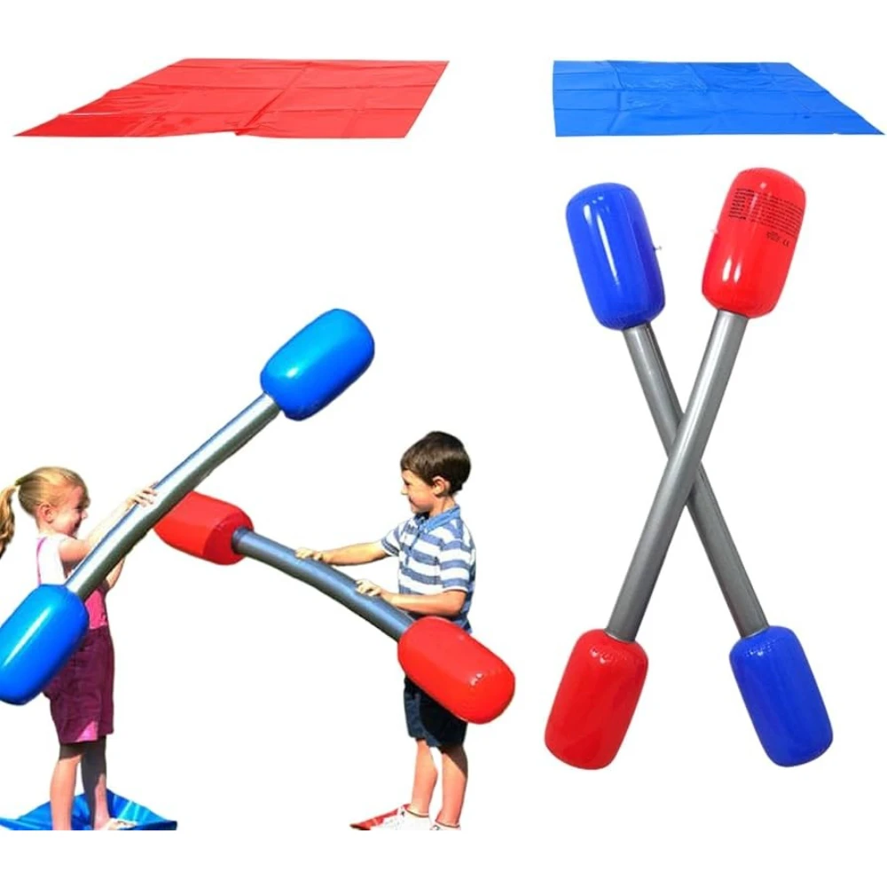 

Inflatable Gladiator Game Jousting Yard PVC Sticks Mats Kit Fun Interactive Outdoor Batons Game Beach Party Toys for Kids Adult