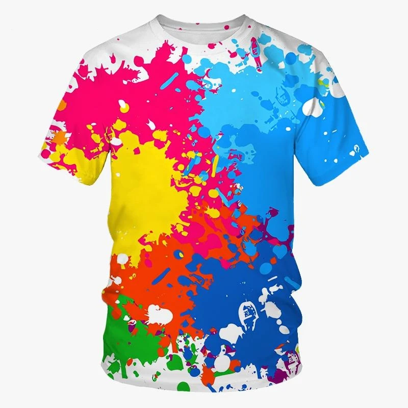 Graffiti Paint 3D Printing T-shirt Summer New Men\'s Women\'s Fashion Splash Ink New Short-sleeved Top Cool T-shirt