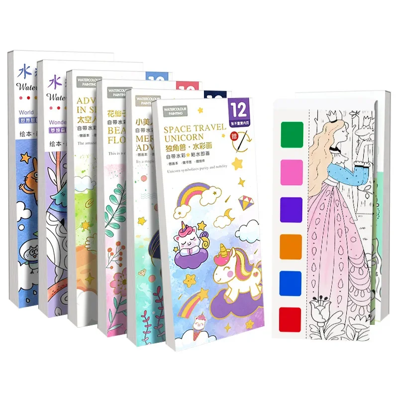 Livro de pintura portátil Guache Graffiti infantil, Livro de pintura a água com caneta pincel aquarela, Brinquedos educativos