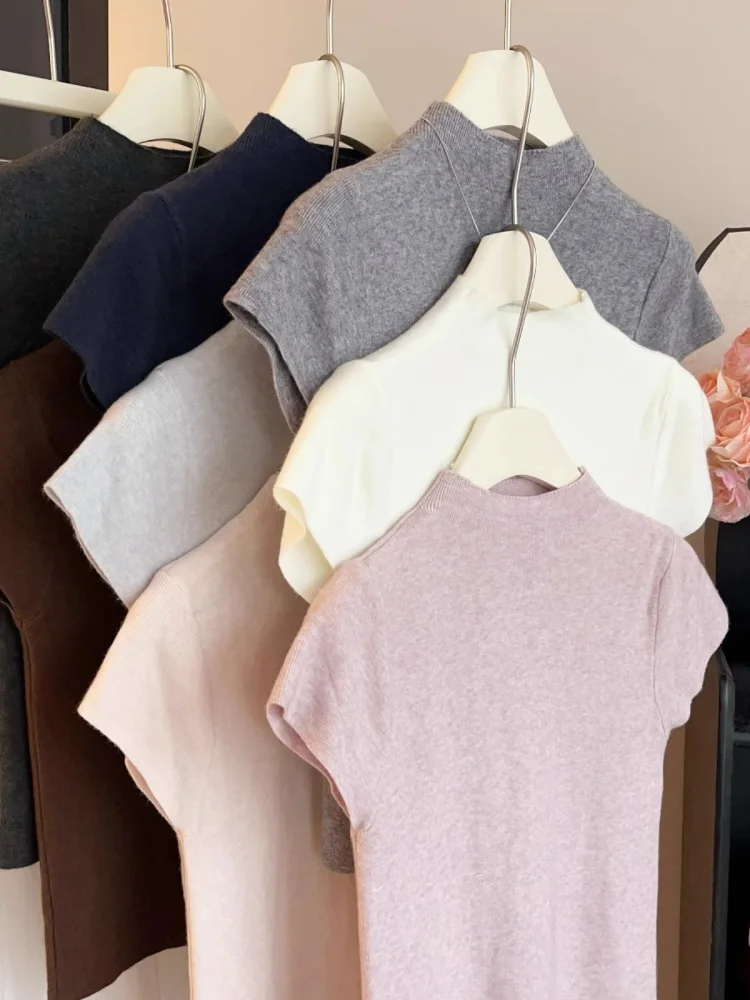 

Slim Fit f Трикотажный топ с высоким воротником Женская тонкая зимняя футболка ort Sve Повседневная Sle Обычная длина Све Чистый цвет