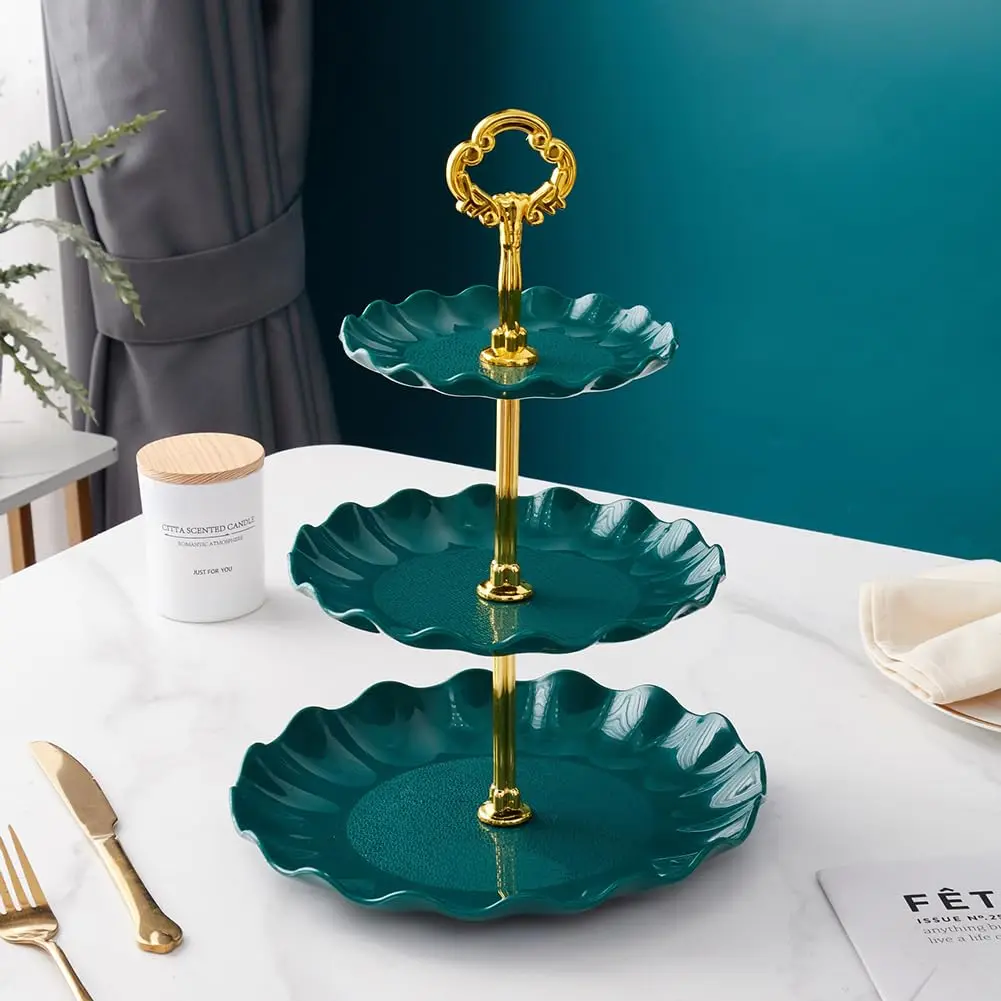 3 Tier Round Serving Trays Plastic Party Cake Stand and Cupcake Holder Fruits Dessert Display Plate Table Decoration for Christm