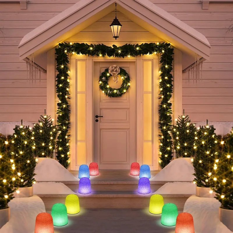 2 Sets of 24 C9 LED Gumdrop Christmas Pathway Lights,  Outdoor Christmas Lights for Lawn Yard Garden Decor (Rainbow)