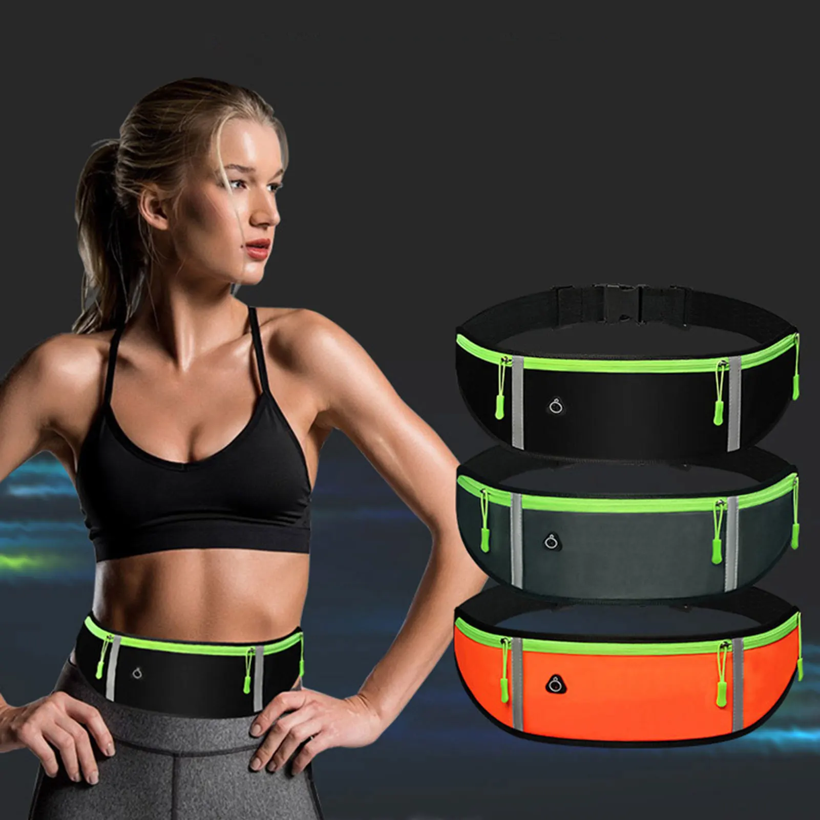 Sac banane unisexe avec trou de câble pour écouteurs, sac Splah-Verde, sacs de course, randonnée décontractée en plein air, 03