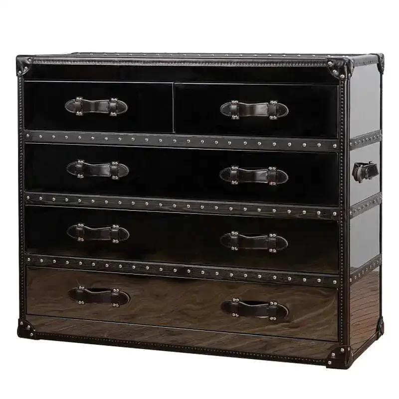 Medieval style bright black stainless steel cabinet European and American retro chest cabinet study bedroom locke