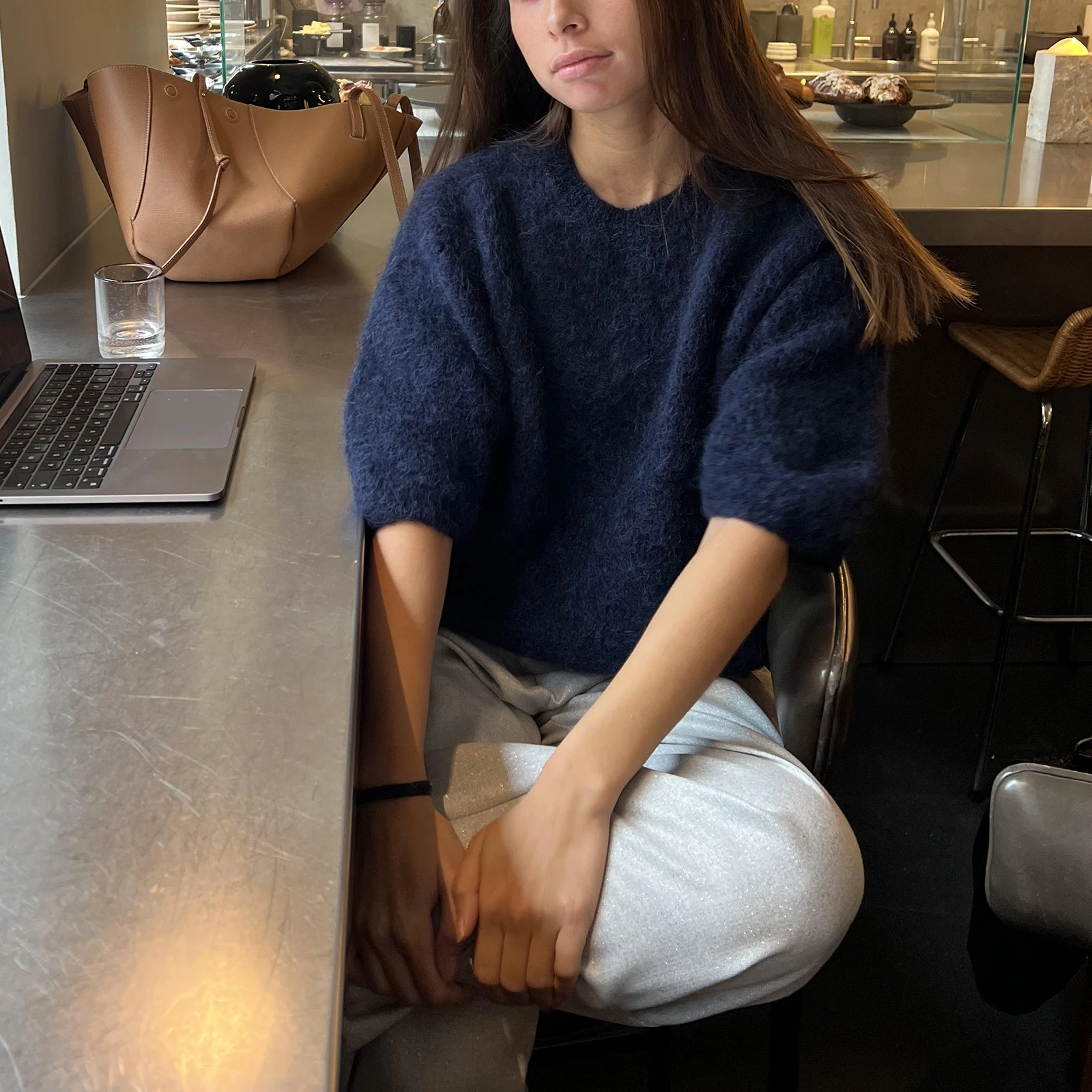 Women\'s Spring Autumn Y2K Vintage Loose Knitted Sweaters Half Sleeve Round Neck Solid Color Casual Cropped Pullover Tops