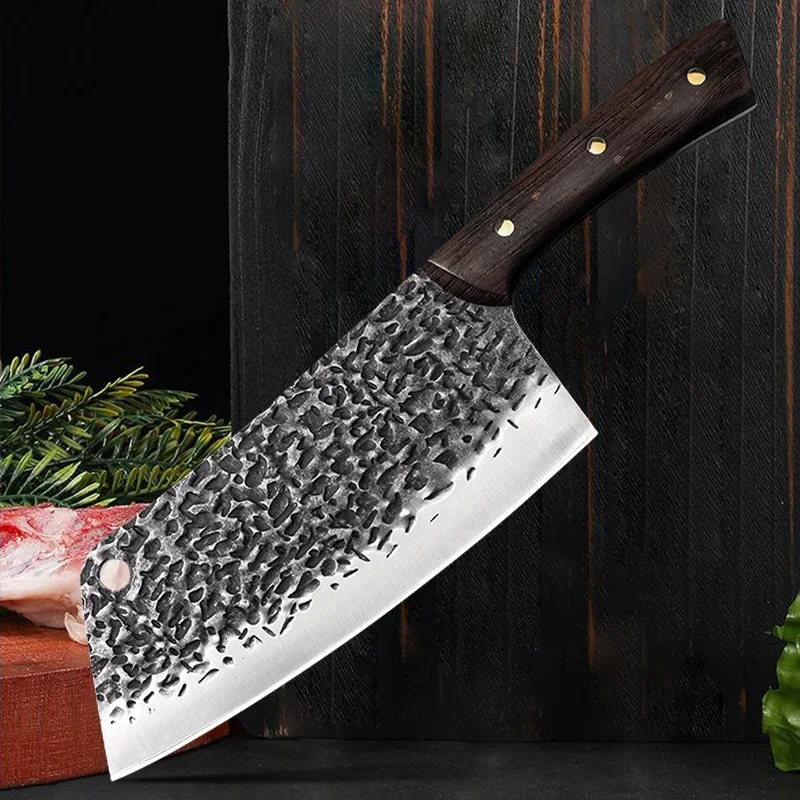 7 inch Cleaver Knife 5CR15 Forged Steel Kitchen Knife Chinese Meat Slicing Knife Chef Butcher Cooking Tools With Wood Handle